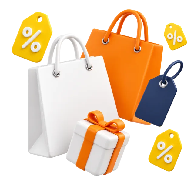 Ilustração de sacolas de compras e etiquetas de desconto